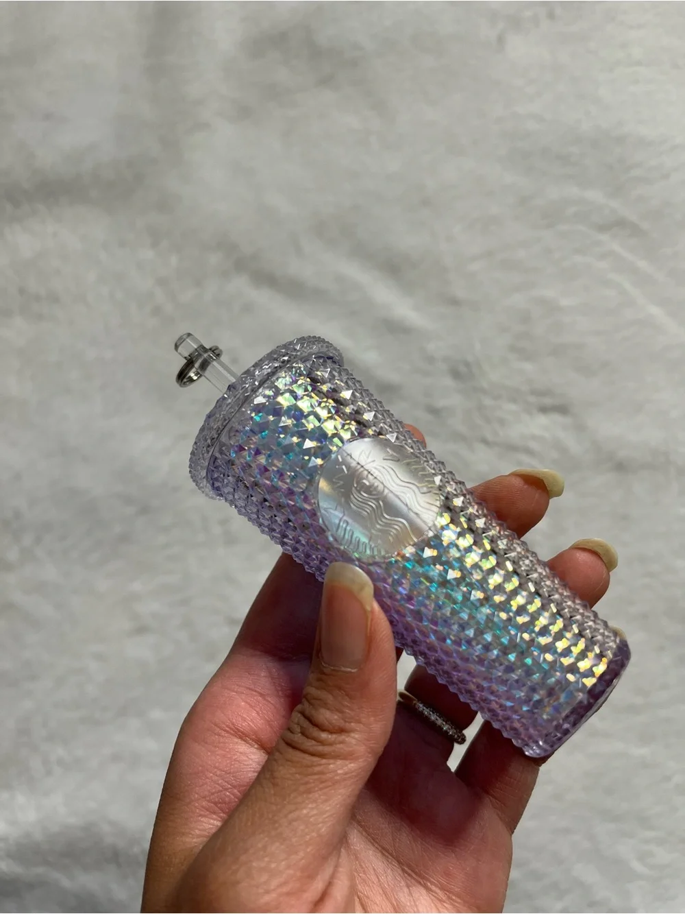 Starbucks white Iridescent Studded Cold Cup with Clear Straw